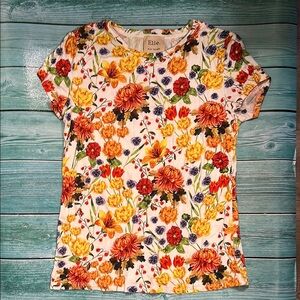 Elie Tahari Colorful Floral Short Sleeve Tee - Red, Yellow, Orange